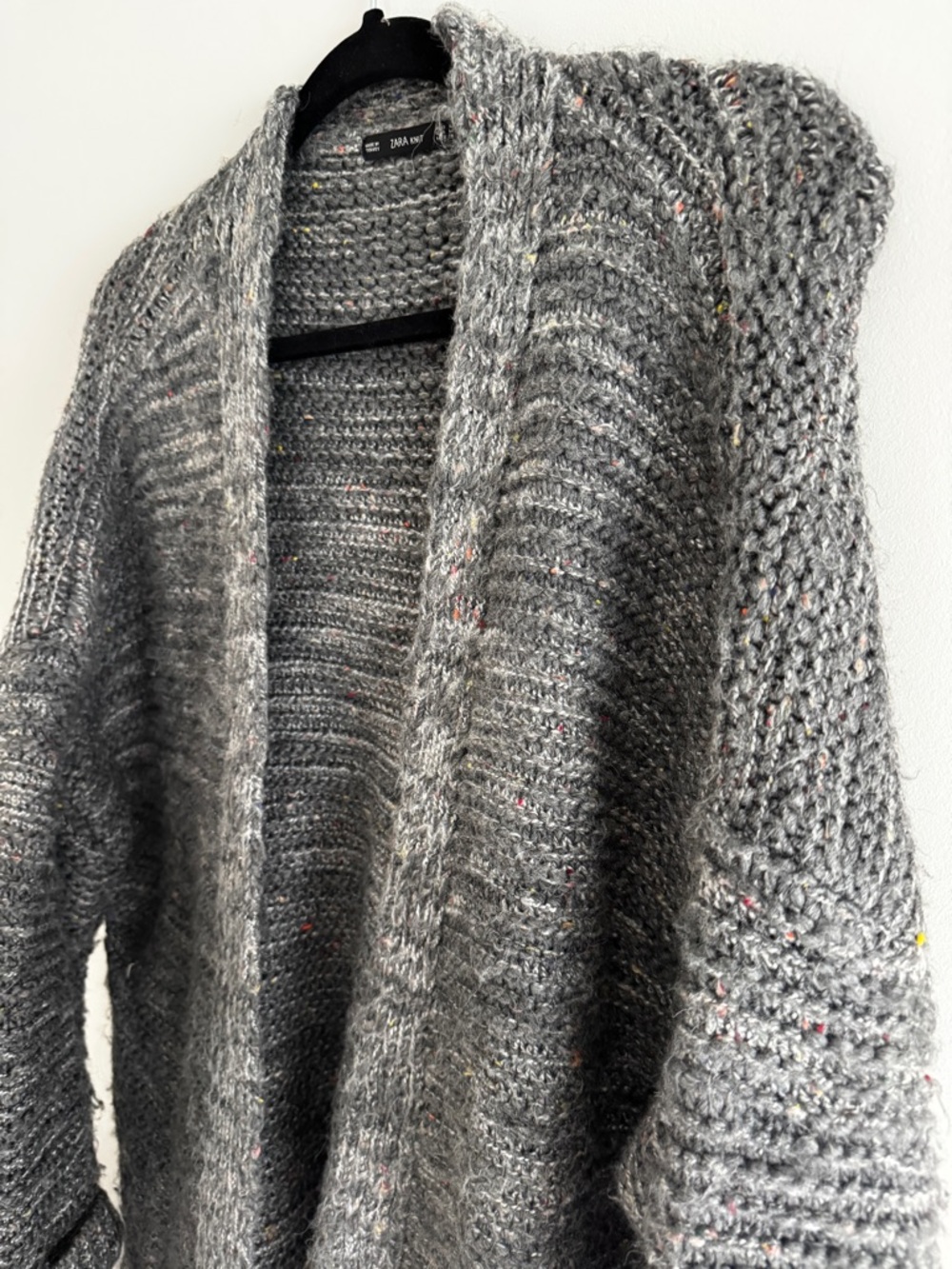 Zara Gray Speckled Open-Front Cardigan